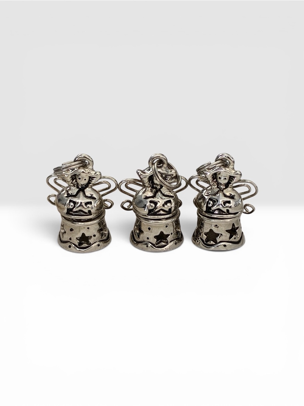 Silver Angel Bell Charm Pendant - Set of 3